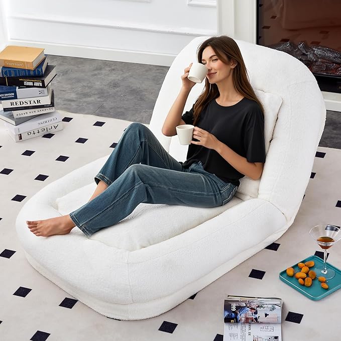 Beige Folding Sofa Chair - 5 Adjustable Positions for Comfort, Perfect Plush Lounge Chair for Gaming, Meditation, and Relaxing Moments!