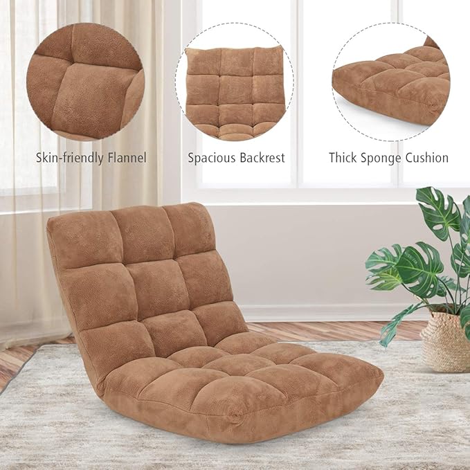 GOFLAME 14-Position Folding Floor Chair, Padded Gaming Lazy Sofa Chair with Adjustable Backrest, Couch Recliner, Sleeper Bed Lounge Chair for Reading, Gaming, Meditating (Tan)