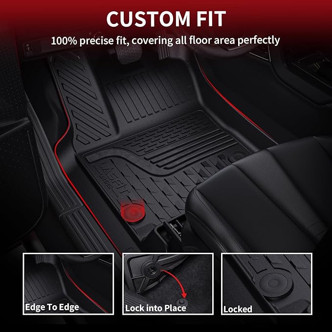 LASFIT Floor Mats for Dodge Ram 1500 2013-2018 & 1500 Classic 2019-2024 Quad Cab Bench Seat(Not for Bucket Seat & Vinyl Flooring), All Weather TPE Custom Fit Car Mats Floor Liners 1st & 2nd Row, Black