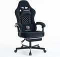 Gaming Chair for Adults with Footrest and Lumbar Support, Height Adjustable Game Chair with 360°-Swivel Seat and Headrest and for Office or Gaming (Black Fabric)