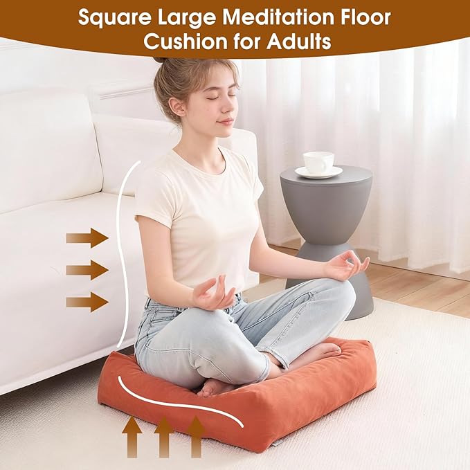 Tikuns Floor Pillows for Adults, 22x22x6 Inch Meditation Cushions, Large Square Sitting Cushion Living Room Memory Foam Pillow for Sitting (4, Orange, 22x22x6 Inch)