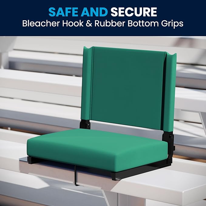 Flash Furniture Grandstand Portable Stadium Seat for Bleachers or Benches, Folding Padded Stadium Chair with Carrying Handle, 500 lb. Weight Capacity, Hunter Green