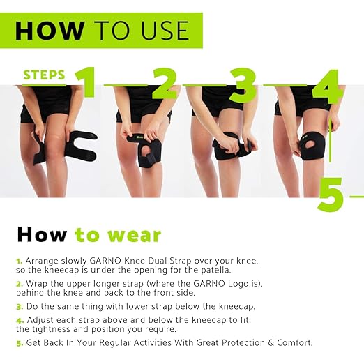 GARNO Knee Brace Plus Size, Dual Patella Tendon Support Strap, Adjustable Neoprene Stabilizer for Meniscus Tear, Arthritis, Tendonitis, MCL, ACL, Pain Relief, Recovery, Running, Men & Women; XL /2XL