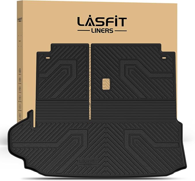 LASFIT Cargo Mat for Toyota Highlander 2026-2020, All Weather TPE Custom Fit Cargo Liner for Highlander Accessories, 2025 Highlander Trunk&Backrest Mats(Fit Hybrid&Gas&7&8 Seats&8Without Subwoofer)