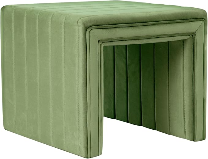 HomePop Modern Channel Tufted Velvet Ottoman|Homepop Home Décor|Ottoman for Living Room & Bedroom - Green