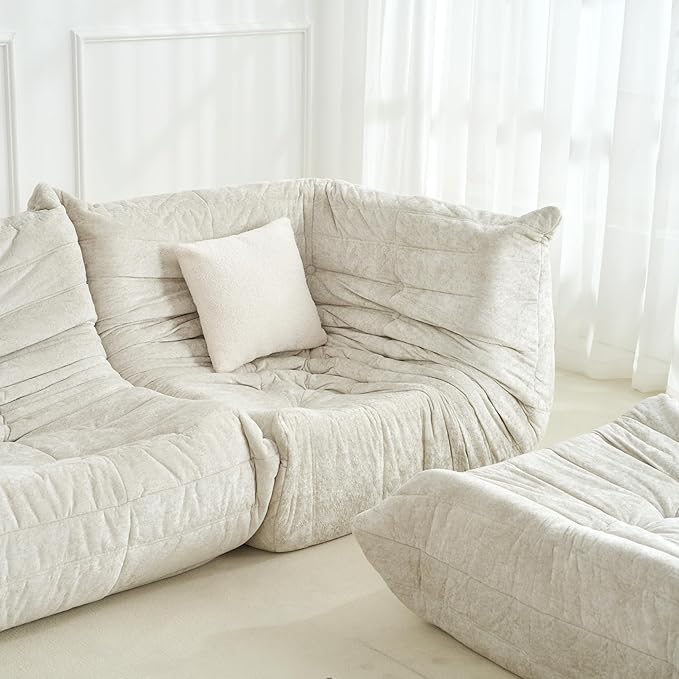 Homguava Bean Bag Chair, Giant Beanbag Chairs for Adults, Memory Foam Fireside Chair, Large Lazy Floor Sofa, Sofa Couch with High-Rebound Foam, Lounge Chair for Living Room, Bedroom (Beige, Corner)