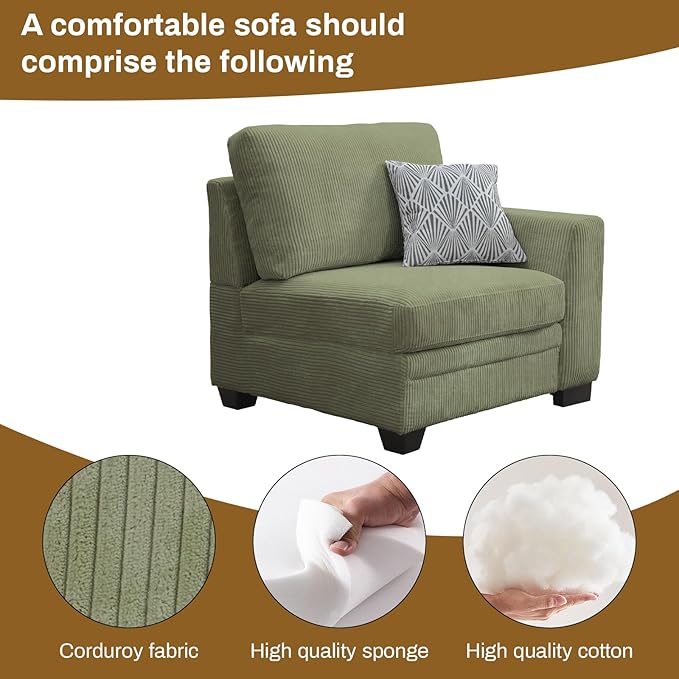 Legend Vansen Oversized Modular Sectional Sofa,6 Seat U Shaped Couch with Ottoman,Corduroy Sofa with Deep Seat,Convertible Large Sectional Couches for Living Room (Olive, L-6)