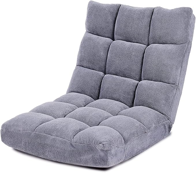 Giantex Floor Chairs for Adults - Floor Gaming Chair with Back Support, Coral Velvet, 14 Adjustable Position, Thick Sponge Padding, Floor Seating Lounge for Reading, Watching TV, Meditation (Grey)