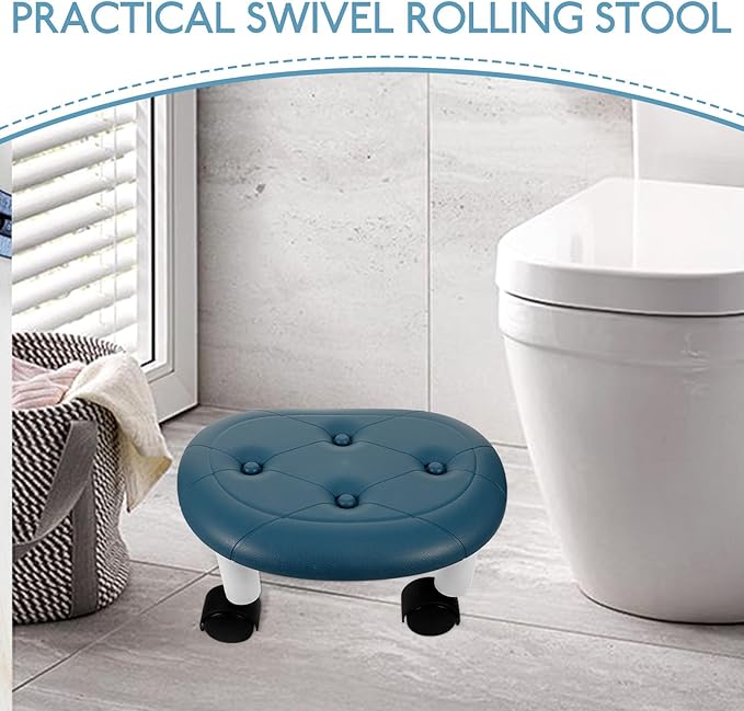 BESPORTBLE Rolling Stool with Wheels Blue Low Small Stool for Office Portable Foot Rest for Pedicure and Home Use