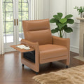 Upholstered Accent Sofa, Modern Faux Leather Sofa Chair with Hidden Foldable Tray & Side Pocket, Front Contour Arm Design, Small Accent Sofa for Bedroom, Brown
