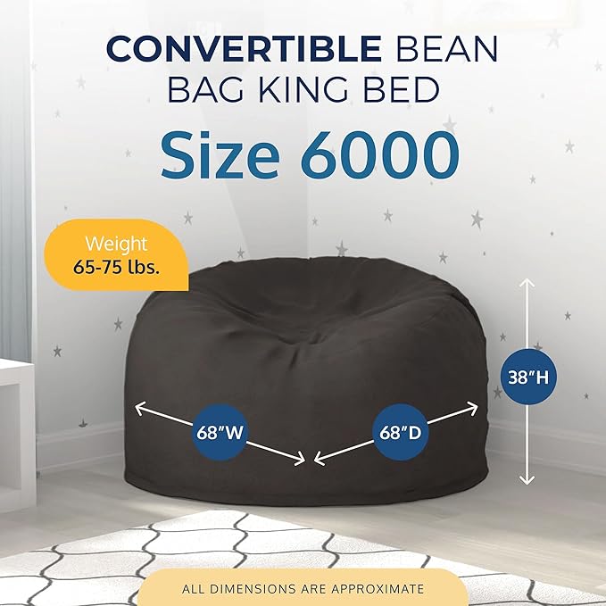 Ultimate Sack 6000 6-Foot Bean Bag Chair with Footstool, Grey Suede Cover – Oversized Foam Lounger, Floor Seat, Small Sofa, or Couch Bed for Living Area, Gaming Room, or Reading Lounge