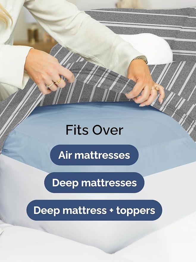 Extra Deep Pocket Twin Sheets - 3 Piece Breathable & Cooling Bed Sheets - Hotel Luxury Bed Sheet Set - Soft, Wrinkle Free & Comfy - Easily Fits Extra Deep Mattresses - Deep Pocket Grey Striped Sheets