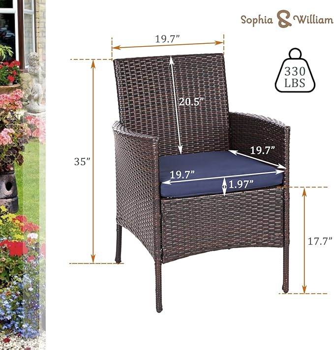 Sophia & William Wicker Patio Chairs Set of 8, 8 Pcs All-Weather Rattan Outdoor Dining Chairs with Seat Cushions