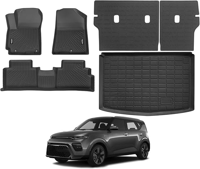All Weather Floor Mats Fit for Kia Soul 2020-2025(Fit Cargo Floor in Lower Position) Floor Mats & Trunk Mat & Backrest Mat Replacement for Kia Soul Accessories Anti-Slip Floor Liner