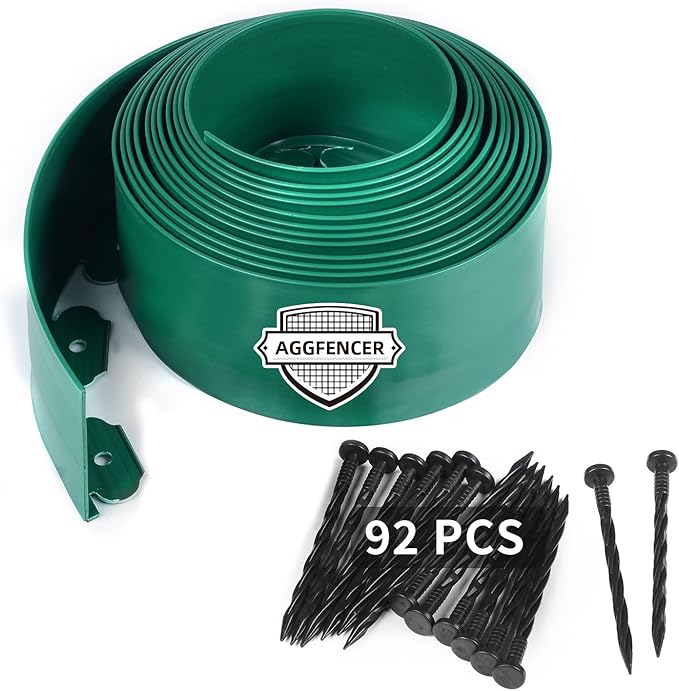 AggFencer 4 in x 50 Ft Garden Landscape Edging, No Dig Garden Edging Border Kit with 92 Pcs Spikes for Flower Bed Lawn Yard Grass Green