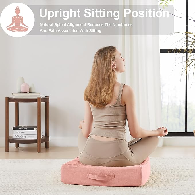 JKMAX Floor Pillow - PinkJKMAX 22 inches Floor Pillow for Adults - Large Meditation Cushion with Thick Foam - Premium Outdoor Square Floor Cushion Seat - Yoga Pillow for Sitting On Floor - Pink