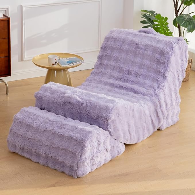 Gaint Bean Bag Chairs for Adults, Beanbag Lounge Filled with Memory Foam, Adjustable Angle, Velvet Fabric, with Detachable Footrest for Bedroom, Living Room and Nursery(Taro)