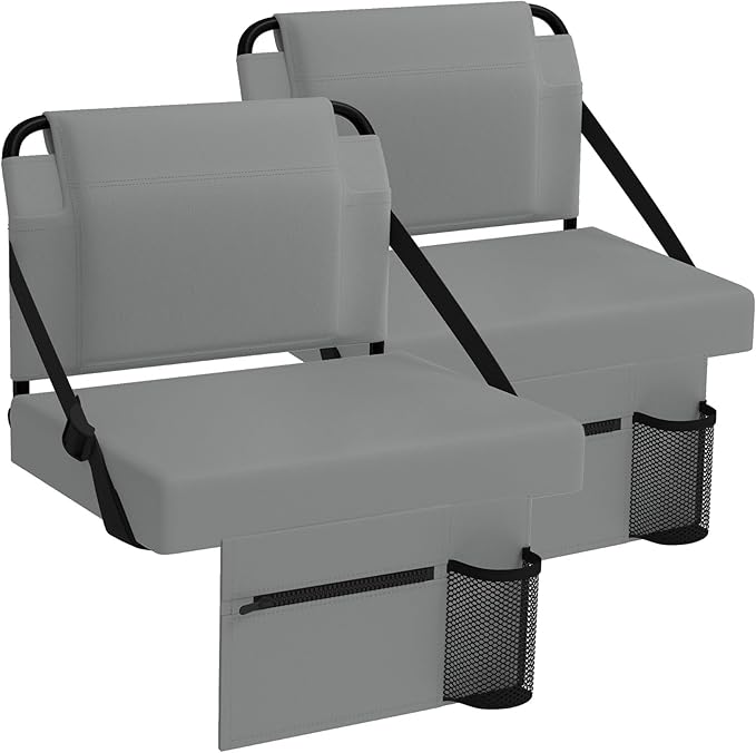 Stadium Seat 2 Pack for Bleachers with Back Support,Portable Bleacher Chairs with Back and Cushion，Grey