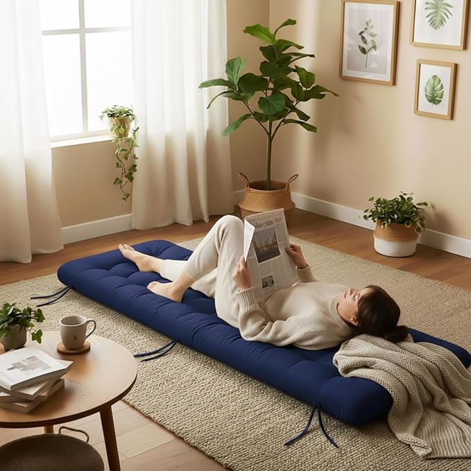 Vercraft Long Floor Cushion Large Floor Cushion with Brushed Cotton 74.8 x 27.5 x 3.15 in Jumbo Lounger Pillow for Outdoor Indoor Bay Window Meditation Yoga Reading Sleeping (Navy Blue)