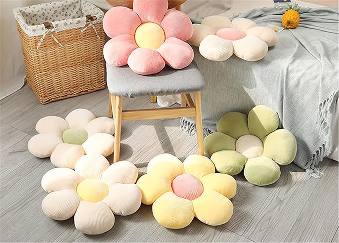YILANLAN Cute Flower Cushion Plush Floor Pillow Casual Comfortable Pillow Office Living Room Bed Decoration Cushion Simple Room Decoration (40cm, Red)