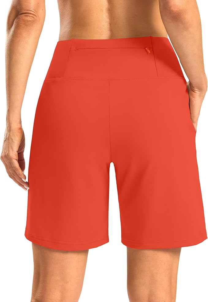 Women's Athletic Shorts with Zipper Pocket 7" High Waisted Stretchy Bermuda Shorts for Women Workout Running Casual