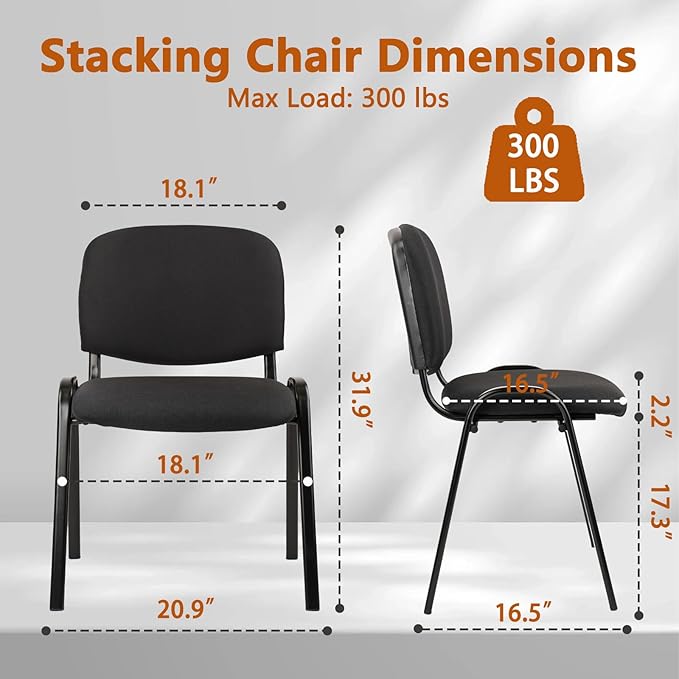 CLATINA Set of 10 Pack Stackable Waiting Room Chair Fabric Black Reception Chairs Metal with Thickened Seat Back Cushion for Waiting Conference Room Guest Chairs (10 Pack)