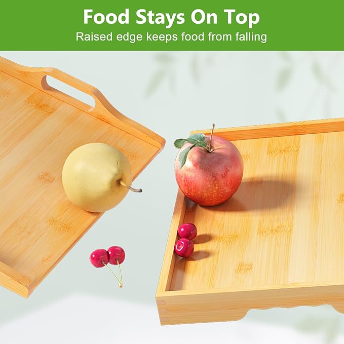 Youpehom Bed Tray Table with Folding Legs, Bamboo Breakfast in Bed for Kitchen Serving Tray, Sofa, Eating, Used As Laptop Desk Snack Tray (4 Pack, Bamboo Color)