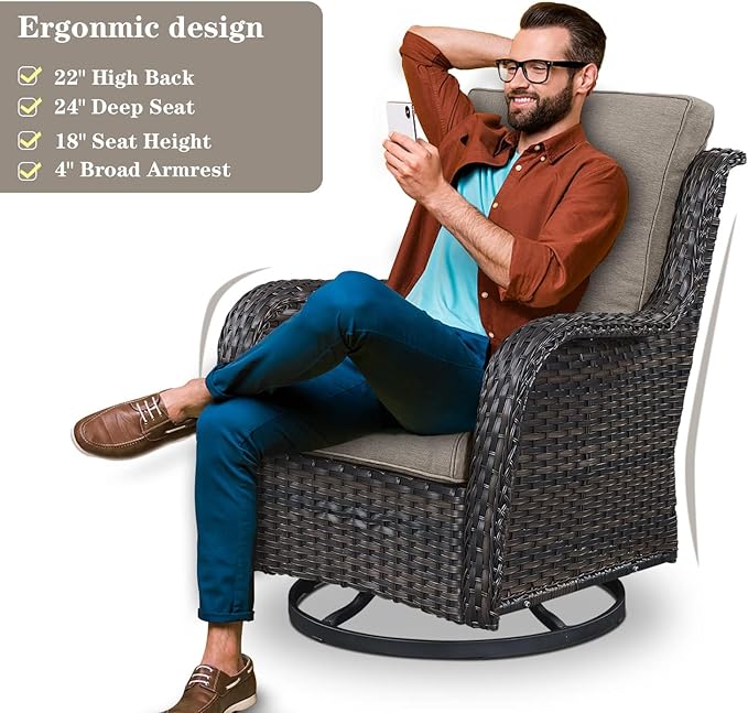 Belord 8 Piece Outdoor Patio Furniture Set - 41" CSA Propane Fire Pit Table Patio Conversation Set with Swivel Rocker Outdoor Chairs, Wicker loveseat and Ottoman for Outside Casual Gathering