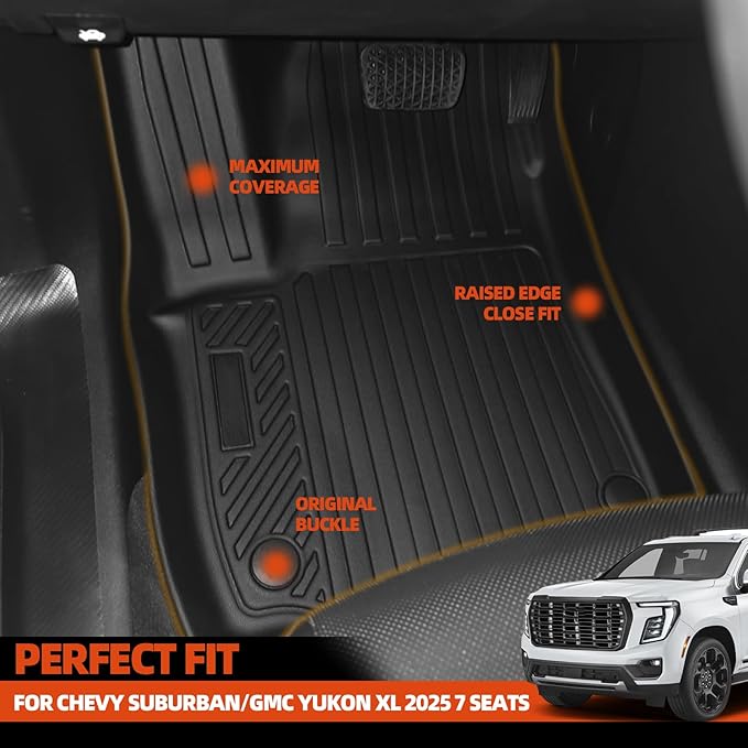 Floor Mats Fit for Chevy Suburban/GMC Yukon XL 2025-2026 7 Seats 2nd Row Bench Seat Trunk Mat & 2nd/3rd Backrest Mats Replacement All Weather for Chevrolet Suburban Floor Liner Accessories