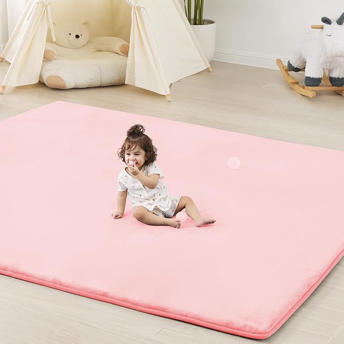 PAPAMAT 1.3" Thick Baby Floor Play Mat 79x118, Basic Padded Foam Mat for Tummy Time Gym Crawling, Non Slip Cushioned for Babies Toddlers Infants Kids (Pink)