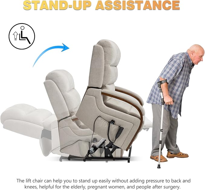Dual Motor Power Lift Recliner Chair, Lay Flat Recliner, Lift Chair with Massage and Heat, Standing Assistance, Infinite Position Reclining, Living Room Chair (Beige1)