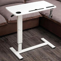 Overbed Table with Adjustable Height, Hospital Bed Table with Wheels, Rolling Bedside Table Pneumatic Mobile Standing Laptop Desk with USB Charging and Cup Holder