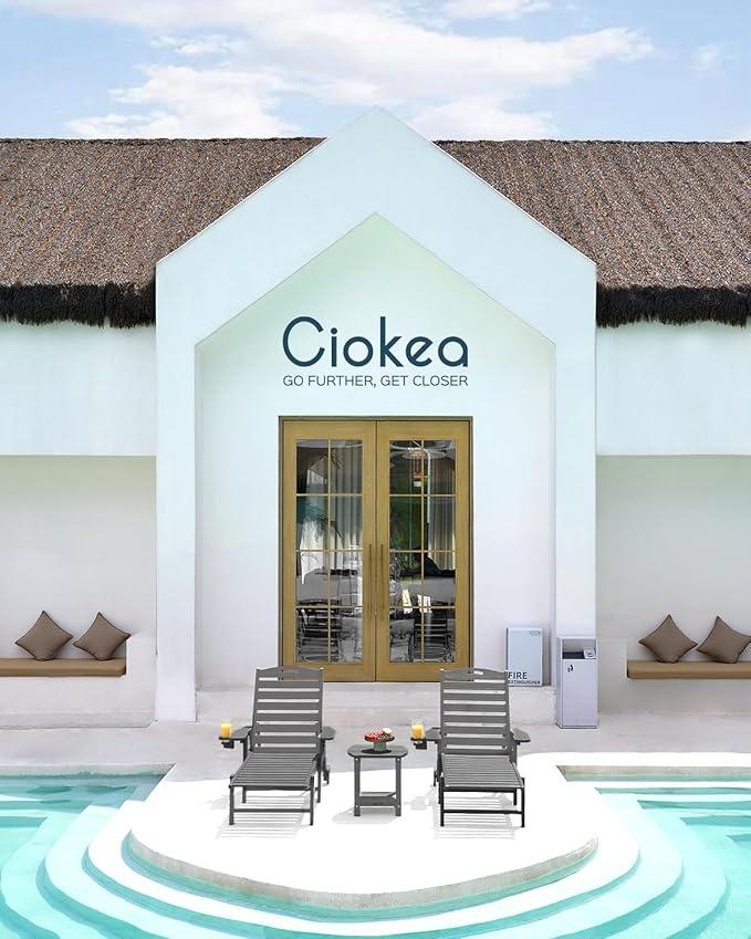 Ciokea Outdoor Lounge Chair Set of 2, HDPE Lounge Chairs with Rolling Wheels, Dark Grey