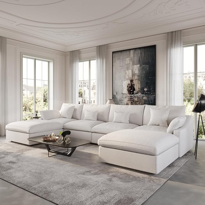 Cloud Couch Modular Sectional Sofa,156" U Shaped Large Down Filled Convertible Modular Sofa Couch with Ottomans for Living Room Set,Covers Washable&Replaceable(White)