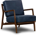 Poly & BARK Verity Leather Accent Chair – Armchair with Walnut Wood Frame – Fashion-Forward Lounge Seating for Living Room – Upholstered in Midnight Blue Leather for Modern Style