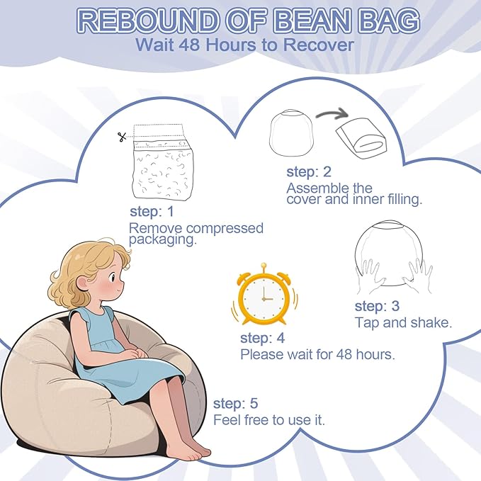COMAX Bean Bag Chair for Kids, Kid Beanbag Chair Cute, Cotton Canvas Lazy Chair with Shredded Foam Filling, Stuffed Floor Sofa Couch for Boys and Girls, Grey