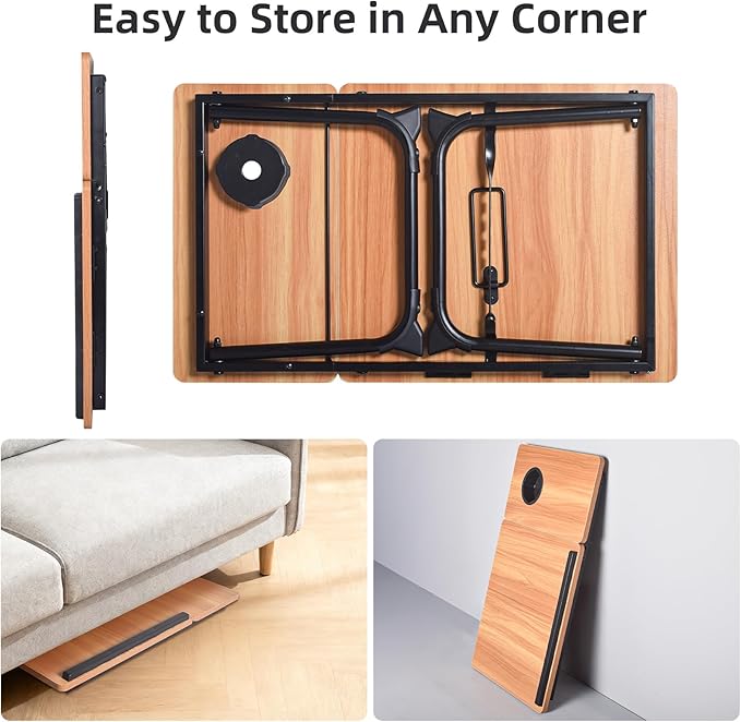 Adjustable Wooden Lap Desk with Flexible Stand, Natural Oak Color, Portable Workstation with Cable Management, Ergonomic Design for Home Office (Wood)