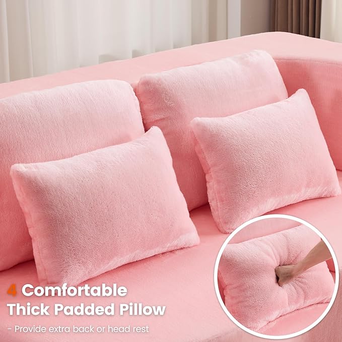 Orynveela Convertible Folding Sofa Bed, 78” Full Size Floor Sleeper Couch, Chenille Full Foam Futon Loveseat for Living Room Bedroom, No Assembly Required (Pink)