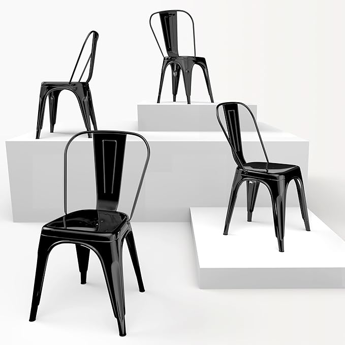Metal Dining Chairs Set of 4,Stackable Tolix Chair Indoor/Outdoor for Kitchen, Cafe,Restaurant, Bistro & Patio Multiple Colors(Black)