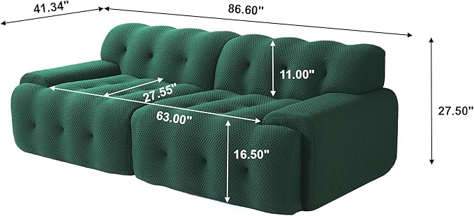 86.6inch Modular Sectional Couch,Oversized Loveseat Sofa, 3D Mesh Fabric Comfy Cloud Sofa Couches, Curved Couch for Living Room, Office, Apartment,No Assembly Required (Green, 86.6")