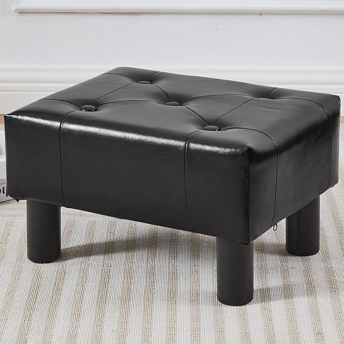 FIMIVIBI Small Foot Stool Ottoman, Faux Leather Footstool Ottoman Foot Rest for Couch, Rectangle Footstools and Ottomans Small for Living Room, Entryway and Bedroom (Black)