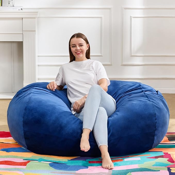 Hobestluk 3FT Bean Bag Chair Large Beanbag with Removable Cover Adult Bean Bag Chair with Portable Handle Desgin for Living Room Bedroom (Blue, 3FT)