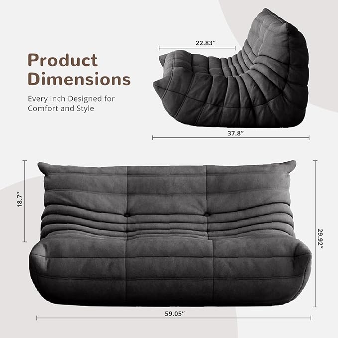 Bean Bag Chair - Corner Sofa, Fireside Chair Bean Bag Sofa Large Bean Bag Chair for Adults,Fireside Floor Couch for Living Room, Bedroom, Gaming (Yellow, Single) (Dark Gray, Loveseat)