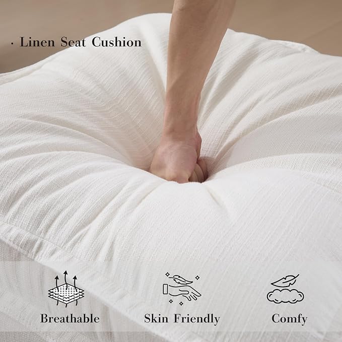 HEAY-YO 93 Inches Modern Modular Sectional Sofa,3-Seater Comfy Couch with High Density Foam and Armrests,Floor Sofa for Living Room Bedroom Apartment,Linen White