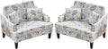 Bezseller Oversized Accent Chairs Set of 2, 33.5'' Wide Seat Comfy Armchair with 2 Pillows, Upholstered Big Reading Chair, Modern Single Sofa Chair for Living Room Bedroom Apartment, Blue Floral