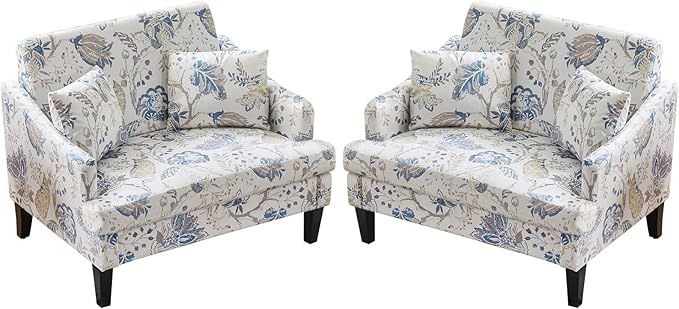Bezseller Oversized Accent Chairs Set of 2, 33.5'' Wide Seat Comfy Armchair with 2 Pillows, Upholstered Big Reading Chair, Modern Single Sofa Chair for Living Room Bedroom Apartment, Blue Floral