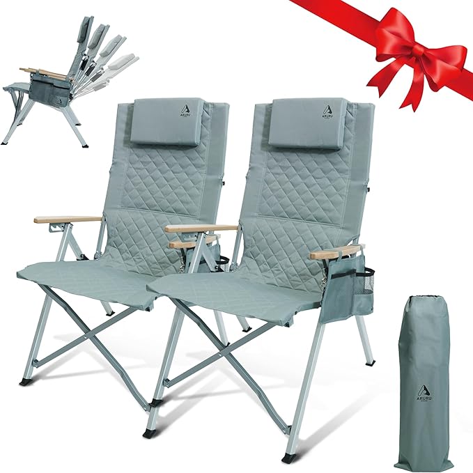 Reclining Camping Chair, Heavy Duty Folding Chairs with 4-Stage Adjustable High Back for Adults, Compact Foldable Outdoor Patio Reclining Chair with Storage Bag (Cyan, 2 Pack)