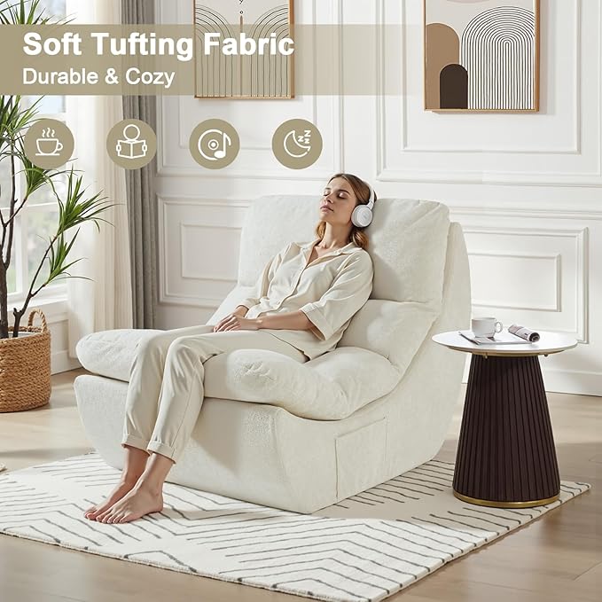 Comfy Reading Chair for Adults, Modular Sectional Sofa Chair, Cloud Boneless Couch Style with High Rebound Foam, Scratch-Resistant Fabric, Single Seat Compressible Sofa for Living Room & Bedroom