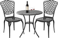 Withniture Bistro Set 3 Piece Outdoor Rust Resistant Bistro Table and Chairs Set of 2 with Umbrella Hole, Large Table Outdoor Bistro Set, Cast Aluminum Patio Set for Garden, Porch(Black)