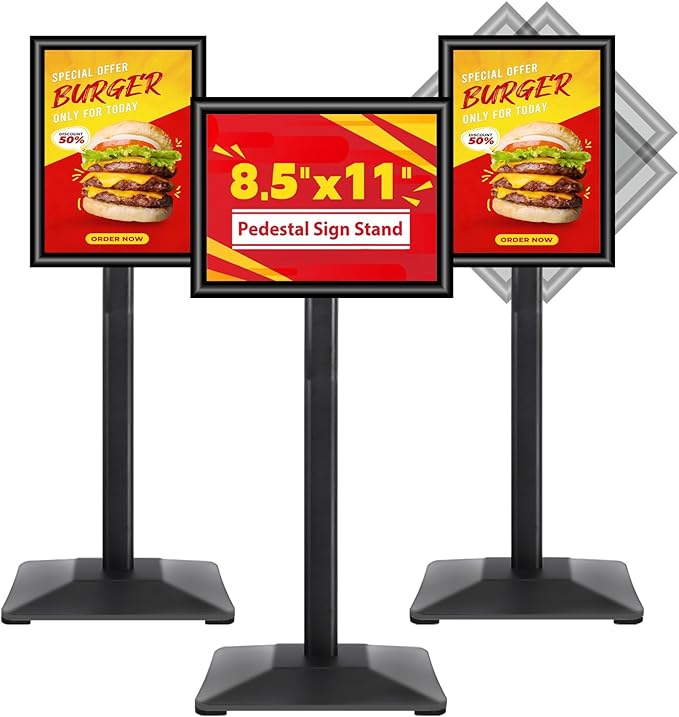 VAIIGO Business & Store Sign Holders 8.5x11inch 3Pack Adjustable Floor Standing Sign Holder with Heavy Duty Display Stand (Black, Silver)